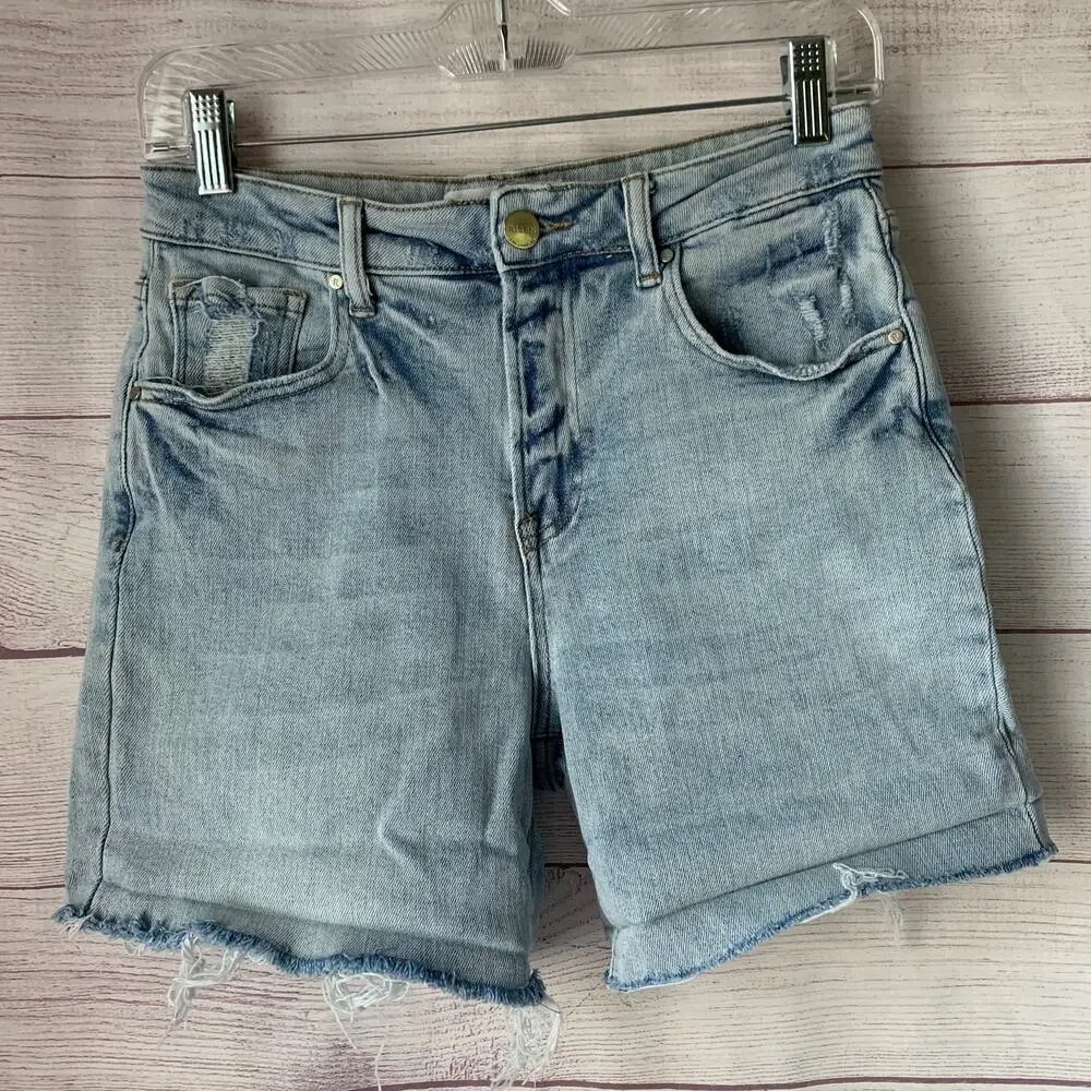 Risen Los Angeles Denim Jean Shorts Light Washed Distressed Size 7/28